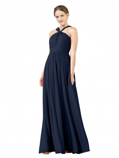 Wholesale High V-Neck Floor Length Chiffon Bridesmaid Dress