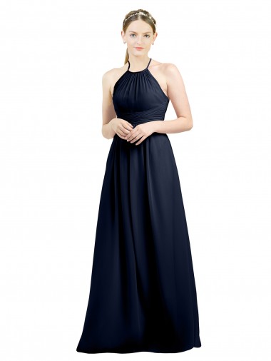 Wholesale Halter High Neck Long Chiffon Bridesmaid Dress with Open Back