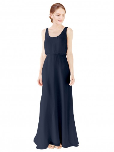 Wholesale Scoop Neckline Fitted Long Chiffon Bridesmaid Dress Open Back