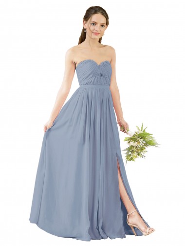Wholesale Deep Sweetheart Neckline Open Back Long Chiffon Bridesmaid Dress