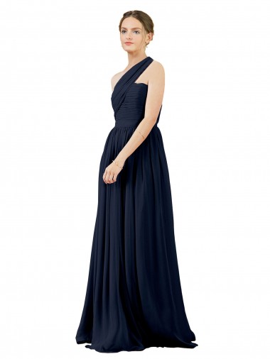 Wholesale Draped One Shoulder Strapless Chiffon Bridesmaid Dress