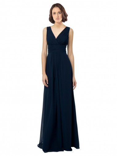 Wholesale Chiffon Sleeveless Bridesmaid Dress with V Front and Back