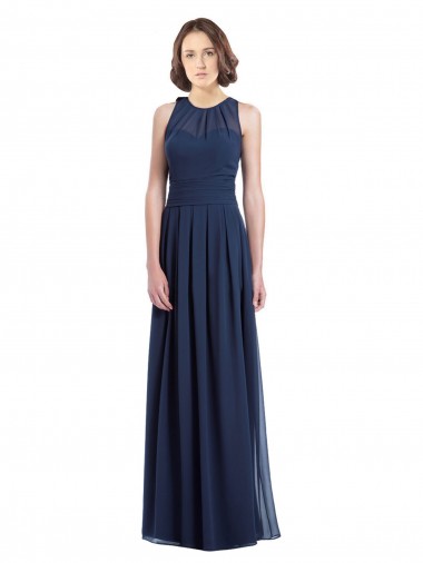 Wholesale Chiffon High Neck Sleeveless Bridesmaid Dress with Pleats