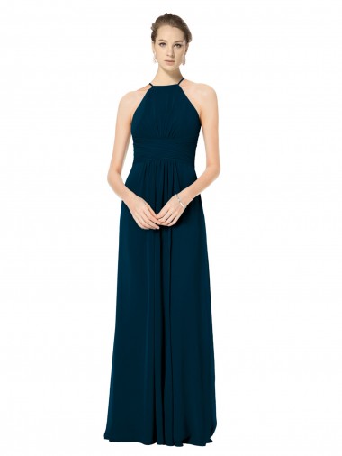 Wholesale Spaghetti Strap Long Chiffon Halter A-Line Bridesmaid Dress