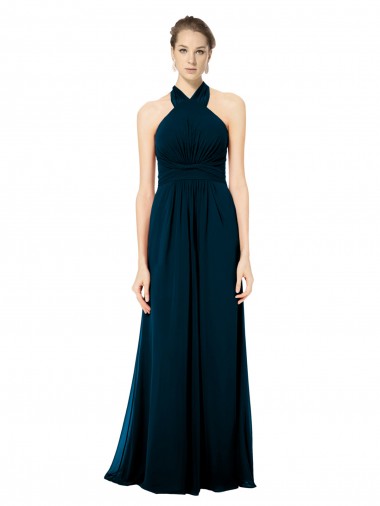 Wholesale Keyhole Back Long Chiffon Halter Dress with Halter Straps Cross Neck