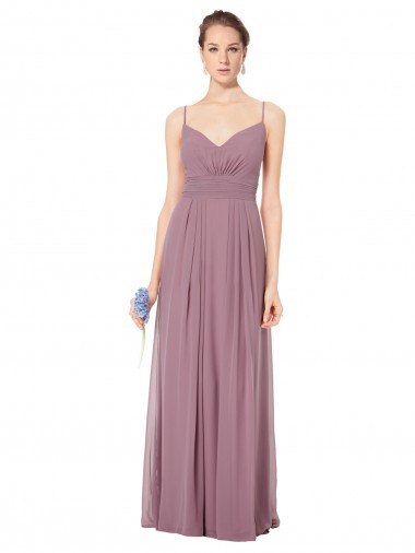 Wholesale V-Neck Spaghetti Strap Open Back Long Chiffon Bridesmaid Dress