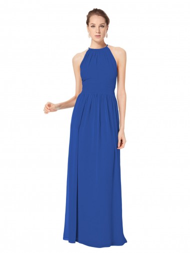 Wholesale Long Chiffon High-Neck Sleeveless Bridesmaid Dress