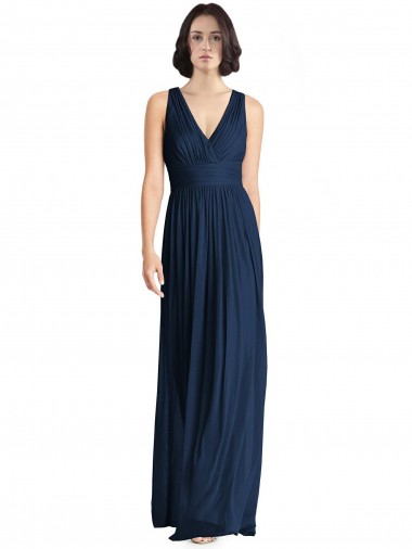 Wholesale Cut Out Back Long Chiffon V-Neck Bridesmaid Dress