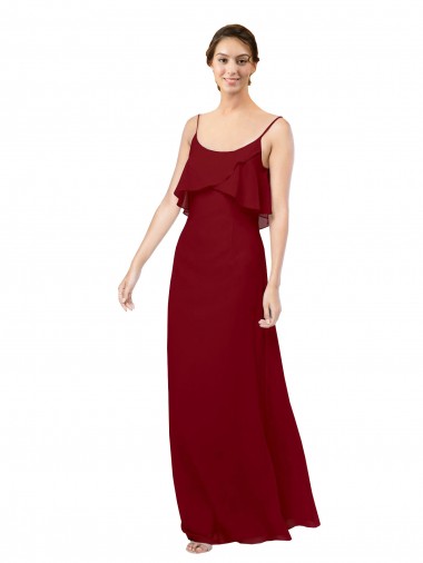 Wholesale Scoop Neck Chiffon Bridesmaid Dress with Spaghetti Straps and Low Back