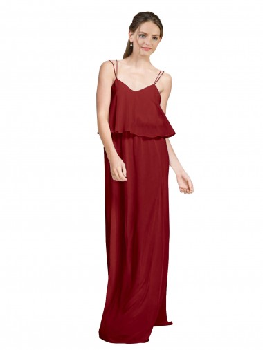 Wholesale Long Chiffon Bridesmaid Dress with Slim Straps and Open Back