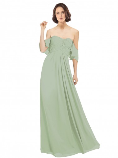 Wholesale Boho Chic Chiffon Bridesmaids Dress with Off the Shoulder Neckline