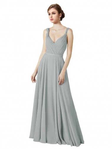 Wholesale Figure Flattering Chiffon Bridesmaid Dress with Beaded Detail