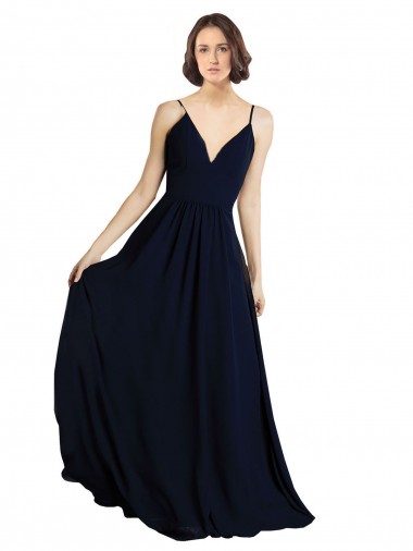 Wholesale Simple Chiffon Bridesmaid Dress with Deep V-Neckline