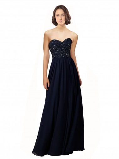 Wholesale Long Chiffon Sweetheart Neckline Bridesmaid Dress with Beading