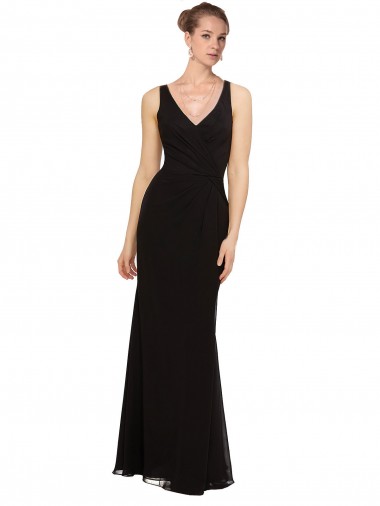 Wholesale Open V-Back Chiffon Bridesmaids Dress with V-Neckine