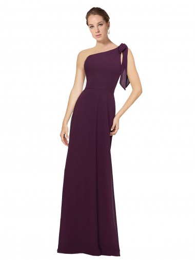 Wholesale One Shoulder Chiffon Bridesmaids Dress with Shoulder Bow