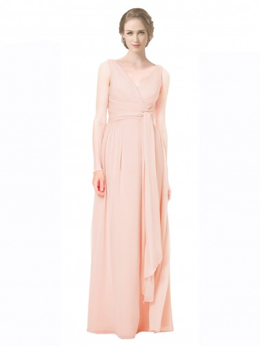 Wholesale Full Length Chiffon Bridesmaid Dress with V-Front and Back