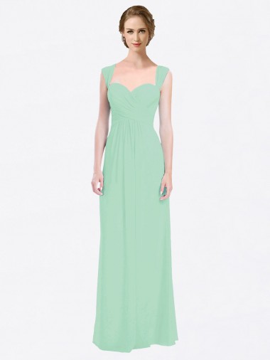 Wholesale Long Chiffon Bridesmaid Dress with a Sweetheart Neckline and Pleated Shoulder Straps