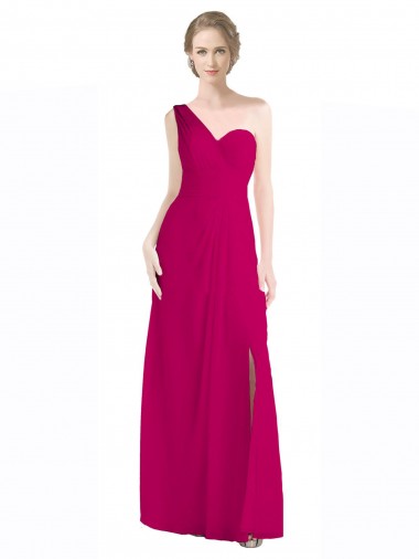 Wholesale Full Length Chiffon Bridesmaid Dress with One Wide Shoulder Strap