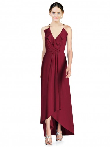 Wholesale Draped V-Neck High Low Chiffon Bridesmaid Dress