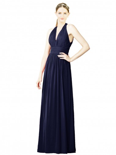 Wholesale V-Neck Halter Long Open Back Chiffon Bridesmaid Dress