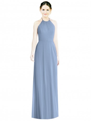 Wholesale Halter Neck Tie Back Long Chiffon Bridesmaid Dress
