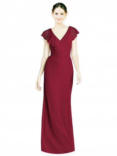 Wholesale V-Neck V-Back Long Chiffon Bridesmaid Dress