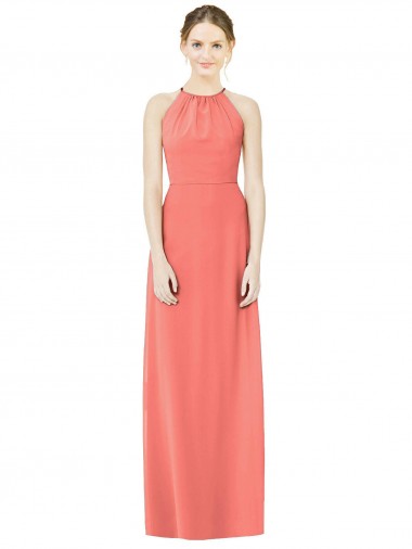 Wholesale Open Back Shirred Halter Chiffon Bridesmaid Dress