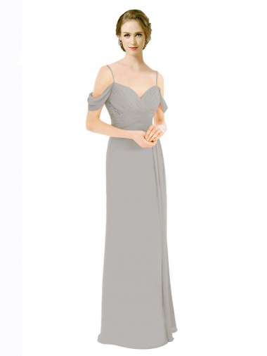 Wholesale Draped Cold Shoulder Chiffon Bridesmaid Dress with Pleated Wrap Bodice
