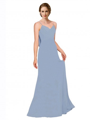 Wholesale Cowl Back Long Chiffon Slip Bridesmaid Dress with Straps