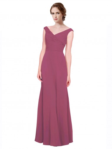 Wholesale V-Neckline Long Chiffon Bridesmaid Dress with Wide V-Back
