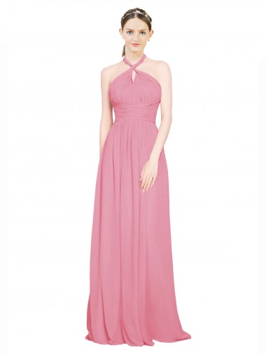 Wholesale Halter Neck Keyhole A-Line Chiffon Bridesmaid Dress