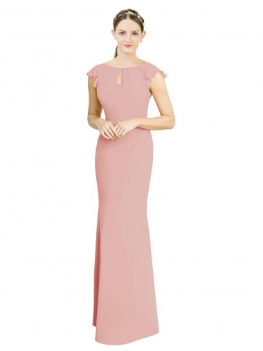 Wholesale Chiffon Cap Sleeves Long Bridesmaid Dress with Keyhole