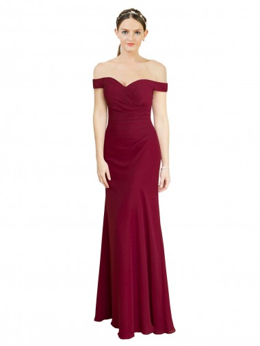 Wholesale Off the Shoulder Long Chiffon Bridesmaid Dress / Prom Dress with Pleats