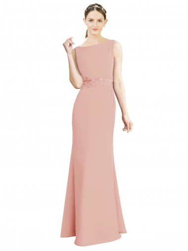 Wholesale Full Length Long Chiffon Bridesmaid Dress with Pleated Lace Waist