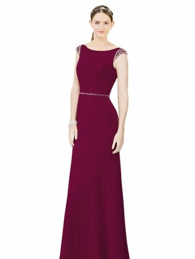 Wholesale Slim Chiffon Bridesmaid Dress with Embellished Capped Sleeves