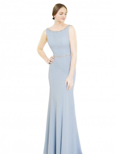 Wholesale Full Length Chiffon Bridesmaid Dress with Sparkly Neckline and Belt
