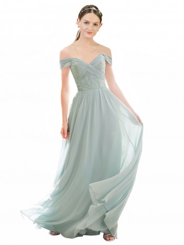 Wholesale Romantic Bridesmaid Dress with Embroidered Off the Shoulder Bodice