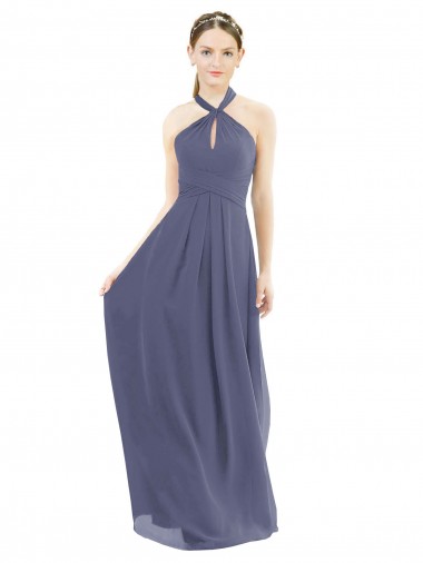 Wholesale High Halter Neck Chiffon Bridesmaid Dress with Twist-Tie