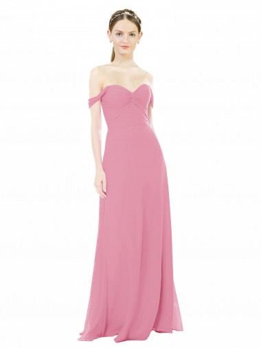 Wholesale Fitted Sweetheart Bodice Chiffon Bridesmaid Dress with Draped Cap Sleeves