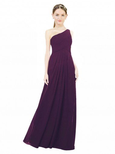 Wholesale One Shoulder Chiffon Bridesmaid Dress with Draped Bodice