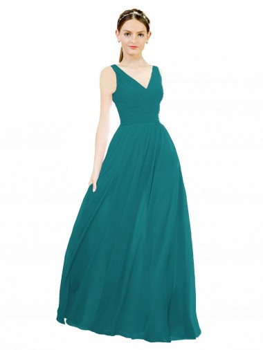 Wholesale Figure Flattering Chiffon Bridesmaid Dress with Draped V-Neck Bodice