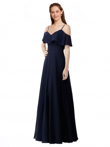 Wholesale Chiffon Bridesmaids Dress with Off the Shoulder Ruffle Detail