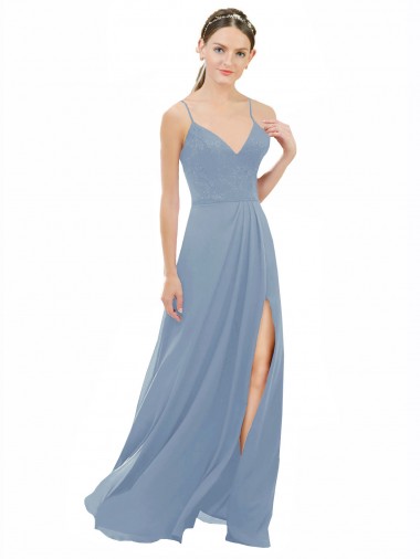 Wholesale Sexy Chiffon Bridesmaid Dress with V-Neck Lace Bodice