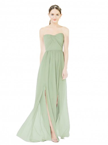 Wholesale Strapless Draped Bodice Maxi Bridesmaid Dress with Front Slits
