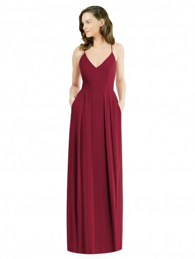 Wholesale Pleated Skirt Chiffon Maxi Bridesmaid Dress with Pockets