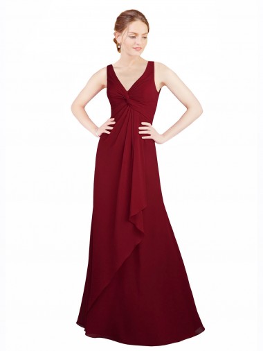 Wholesale Twist-Knot V-Neckline Long Chiffon Bridesmaid Dress