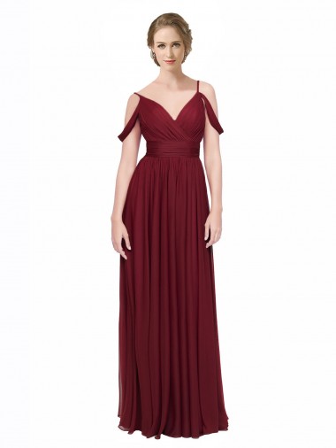 Wholesale Off the Shoulder V-Neck Petite Chiffon Bridesmaid Dress with Open Back