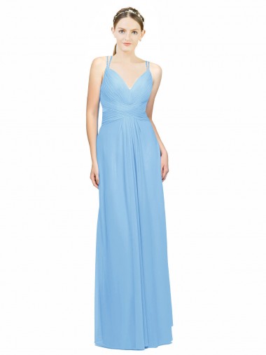 Wholesale Double Straps Shoulder V-Neck Sheath Chiffon Bridesmaid Dress with Keyhole Back