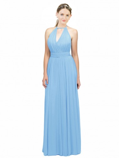 Wholesale Keyhole Front Sheath Chiffon Bridesmaid Dress with Open Tie Back
